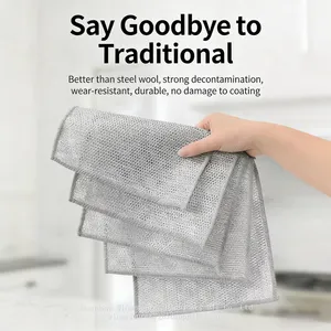 Single/Double Layer Non Scratch Wire Dishcloth Dish Washing Rag Pots Grills Dish Cleaning Cloths Wet and Dry Scrubber Pad thumbnail-1