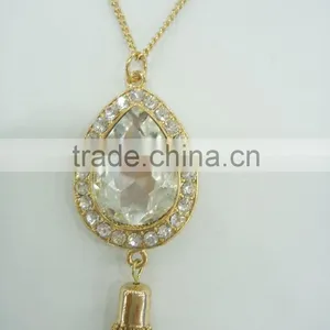 FASHION TEAR DORP STONE PENDANT CHAIN TASSEL NECKLACE EARRING SET thumbnail-2