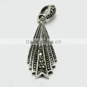 Delicate Marcasite Black CZ Pendant, Fancy Silver Jewellery, Gemstone Silver Jewellery thumbnail-2