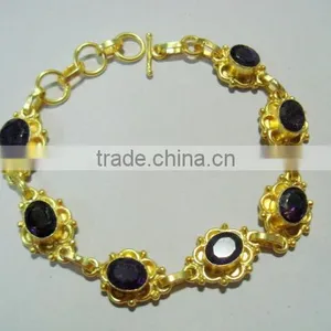 Faceted Amethyst Gemstone Metal Bracelets thumbnail-1