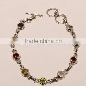 B0027-STERLING SILVER MULTI STONE BRACELET 11.18 thumbnail-1