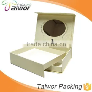 Custom White Hinged Cosmetic Packaging Paper Box With Drawer and Mirror thumbnail-1