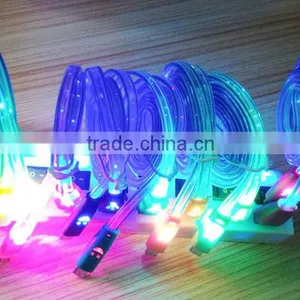 Hot Colorful Smiley Emission Led Light Data Micro Usb Cable Flat Noodle Cable For Htc / Samsung / Huawei Made In China thumbnail-4