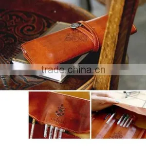 Vintage Retro Roll Leather Make Up Cosmetic Pen Pencil Case Pouch Purse Bag thumbnail-3