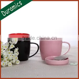 Wholesale Colorful Printing Ceramic Tea Cup With Lid and Handle thumbnail-1