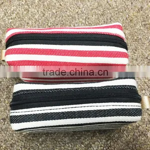 Strip Canvas Toiletry Bag Portable Travel Mini Cosmetic Bag With Ykk Zipper thumbnail-1