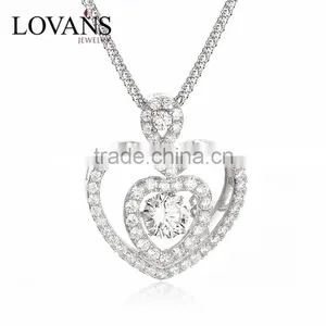 Silver Dancing Stone Heart Shape Pendant Necklace Jewelry thumbnail-1
