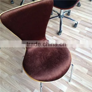 The Standard Stacking Brown Fabric Upholstery Plywood Dining Chair With Chrome Tube Legs thumbnail-1