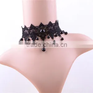 Black Pearl Lace Choker Necklace Gothic Retro Choker thumbnail-1