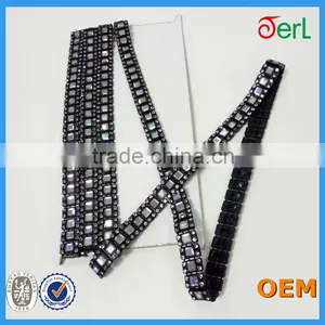 Sew-on Square Glass With Clear Diamond on Black Base Setting Rhinestone Applique Trimming for Garment Supplies thumbnail-5