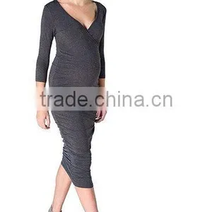 Grey Pregnant Women Maternity Crossover Dress,Nursing Dress, Maternity Clothes thumbnail-2