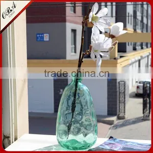 Wholesale Home Decoration Green Clear Tall Glass Vase Handmade Bubble Process Glass Flower Bottle thumbnail-3
