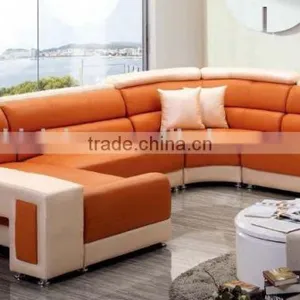Genuine Leather U Shape Modern Sofa, Orange Sectional Sofa thumbnail-1
