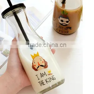 500ml Bulk Glass Milk Bottle Manufacturer With Metal Cap and Plastic Straw thumbnail-4