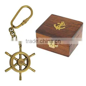 Ship Wheel Key Chain Made in Brass With Wooden Box thumbnail-1