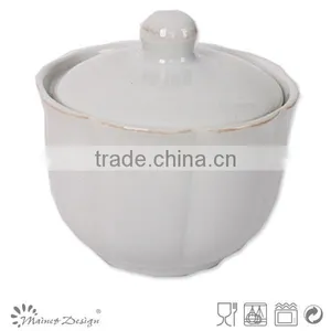 White Emboss Ceramic Sugar Bowl thumbnail-2