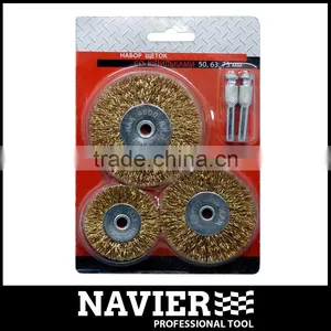 SWB-114 Set of 3pcs Knotted Steel Wire Brush Bevel Brush Well Crimped With Arbor Hole for Drill thumbnail-1