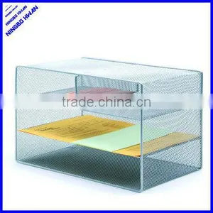 2 Tier Office Metal Mesh Desk Stacking Desk File Tray thumbnail-1