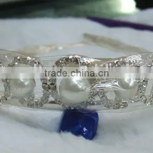 Fashion Rhinestone Crystal Princess Pearl Eweled Hair Tiaras thumbnail-1