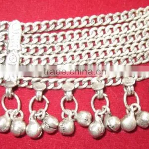 SILVER Tone Chain Bells GHUNGROO ANKLET PAYAL Foot Bracelet Pair thumbnail-3