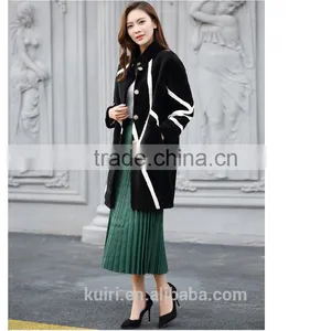 Newest Merino Sheep Shearing Coat Contrast Color Fur One Piece Overcoat Colorant Match Female Medium-long Overcoat thumbnail-4