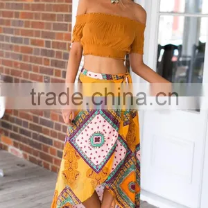 Walson 2017 Hot Selling American Style Printed Asymmetric Casual Midi Skirt thumbnail-3