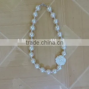 Wholesale Baby Girl Necklace Pink White Pearl Necklace Boutique Holiday Necklace thumbnail-4
