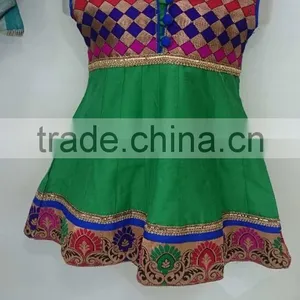 Green Color With Benaras Design at Neck and Border at Bottom Anarkali Salwar Kameez Sizzling Girls Ready Made thumbnail-1