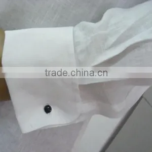 Men's White Linen Shirt With Chinese Collar/Mandarin Collar and French Cuff thumbnail-2
