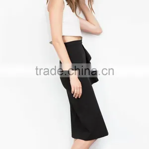 Black Frill Pencil Midi Skirt With Front Split /Bulk Wholesale Clothing Factories thumbnail-2