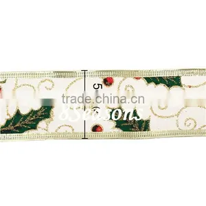 Yellow Golden Tree Pattern Organza Ribbon For Christmas Decoration 5.0cm thumbnail-3