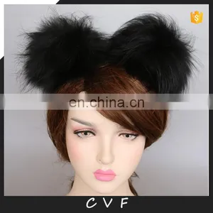 Double Pompom Hairband Lovely Fur Fashion Real Raccoon Fur Pompom Accessory thumbnail-1