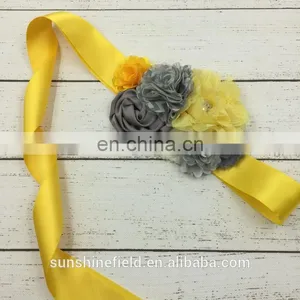 Grey&Yellow Combo Sash Satin Flower Sash Maternity Sash Boy Photograpy Prop thumbnail-1
