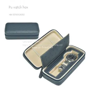 Travel PU Leather Single Slots Black Leather Portable Zippered Watch Box With Interlayer thumbnail-1