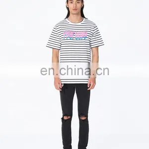 DiZNEW Design Your Own Oversize Mercerized Cotton Short Sleeve Striped t Shirt thumbnail-3