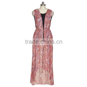 100% Silk Printed Ladies Long Dress With Silk Habotai Lining thumbnail-1