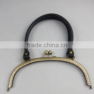 24.3*9.8cm Antique Brass Handbag Frame Metal Handbags Sewing Frame With an Elegant Lock and Leather Handle for Bag thumbnail-1