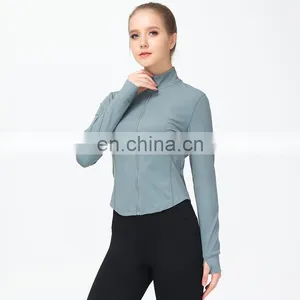 Newest Women's Long Sleeve Yoga Top Sports Casual Workout Gym Coat With Zipper Pockets Anti-bacterial Yoga Jackets thumbnail-4