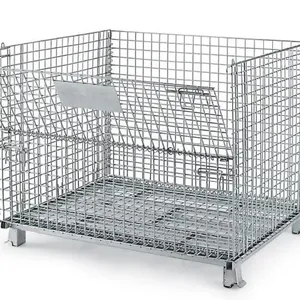 Wholesale Price Heavy Duty Galvanized Steel Folding Storage Cage for Logistic Transportation thumbnail-3