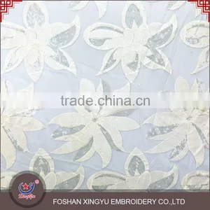 Hot Sale 2016 New Purple and White Qmilch Polyester Lace Net Embroidery Sequin Fabric Design Quality Choice thumbnail-2
