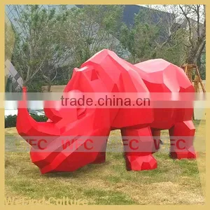 Stainless Steel Sculpture Animal Red Rhinoceros Statue thumbnail-1