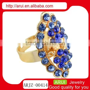 China Gold Alloy Rings Jewelry Blue Crystal Ring thumbnail-1