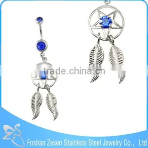 BR01772 Cheap Price Women Beautiful Crystal Hanging Dream Catcher Belly Ring thumbnail-5