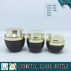 Amber Coloured Cosmetics Glass Bottle and Glass Cream Jar With Shining Gold Lid thumbnail-3