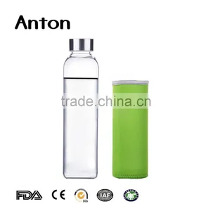 13oz 2016 Popular Good Quality Glass Water Bottle Sport Water Bottle With Silicone Sleeve thumbnail-2