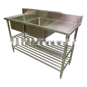 Australia Catering Kitchen Sink With Work Table, Commerical Stainless Steel Kitchen 2 Two Compartment Sink With Drainer thumbnail-3