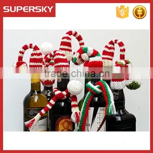 C1573 Christmas Beer Bottle Decorations Knit Toppers Bottle Santa Knitted Hat and Scarf Set thumbnail-1