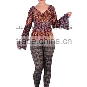 2004 Rayon Mandala Block Printed Top Supplier Jaipur Hand Print Tops Dresses thumbnail-1