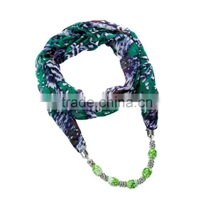 Shabby Chiffon Scarf Necklace Decorated With Glass Beaded Ornaments Chain thumbnail-1
