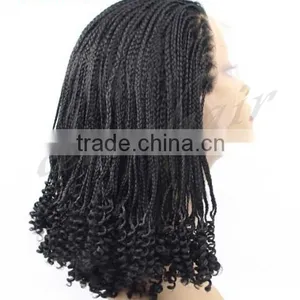 Afro Black Half Braid and Half Curly Long Synthetic Lace Front Braided Wig Braided Headband Wig Quality Choice thumbnail-1
